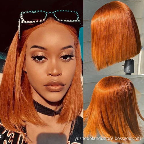 Orange Ginger Short Bob Remy Virgin Brazilian Human Bob Wigs For Women 180% Lace Front Human Hair Wigs Wholesale Vendor